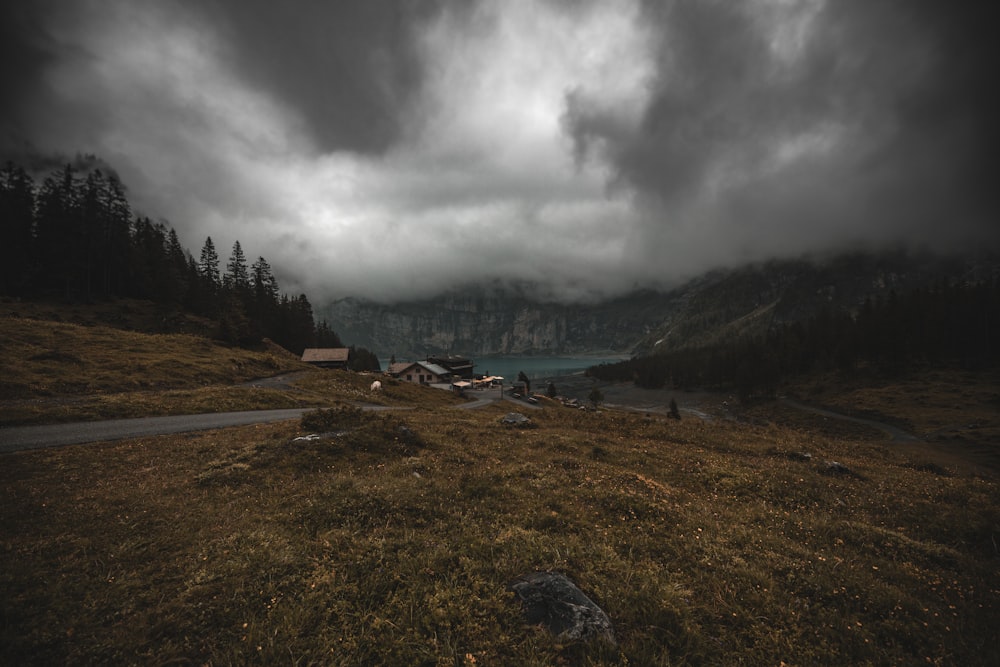 green trees near body of water under cloudy sky during daytime