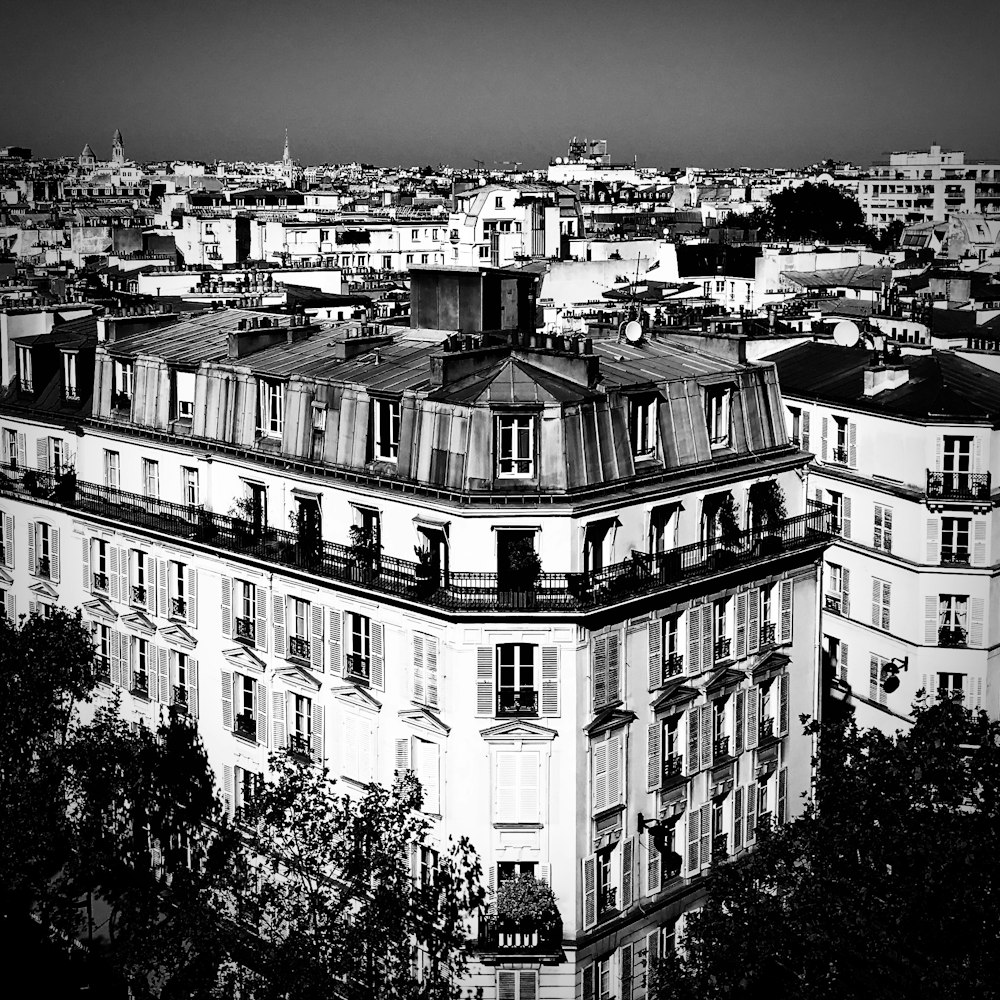 grayscale photo of concrete building