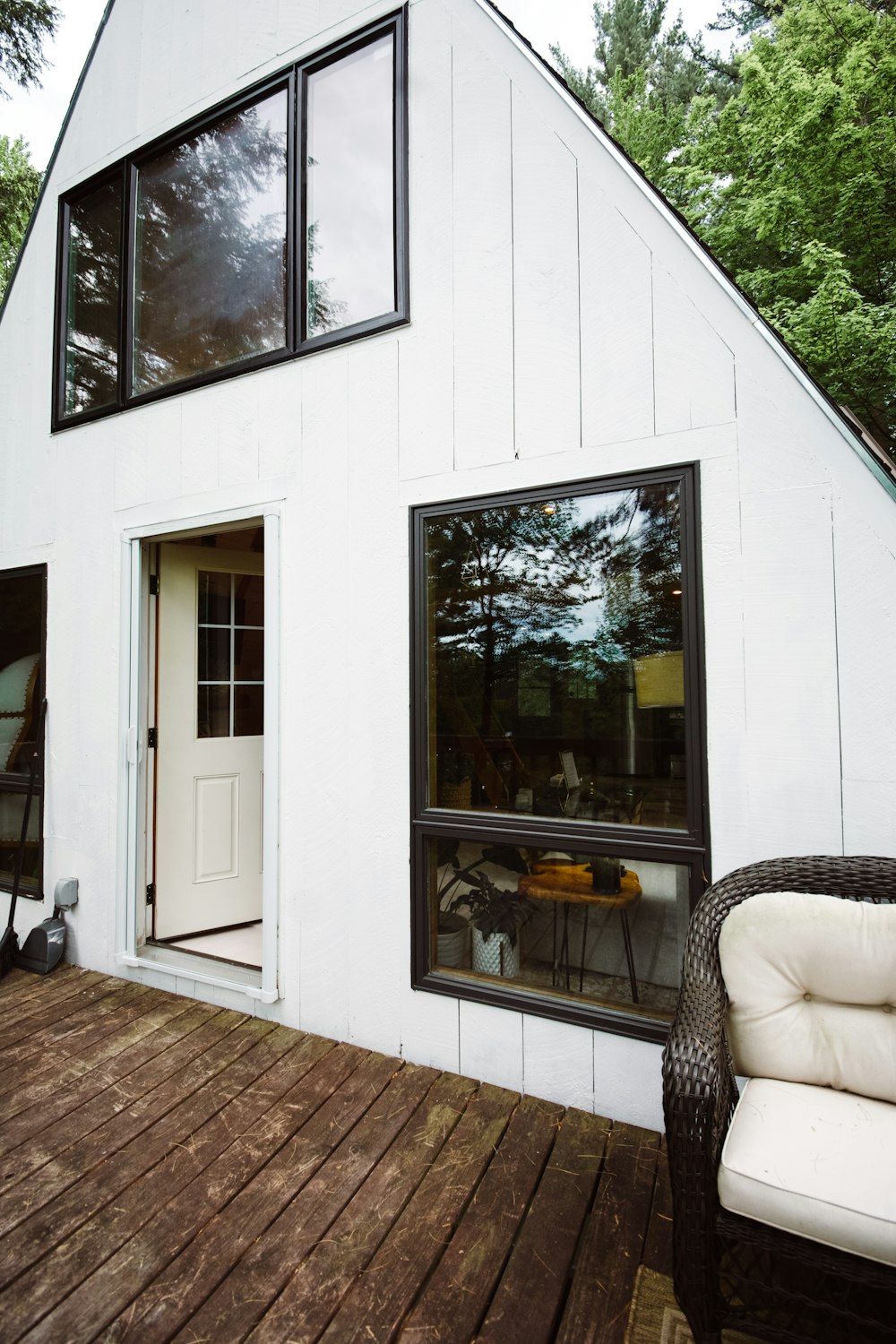 white wooden framed glass window