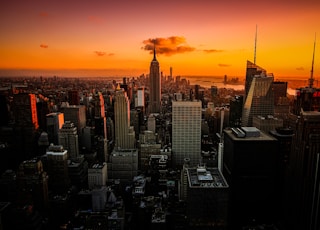 high rise buildings during sunset