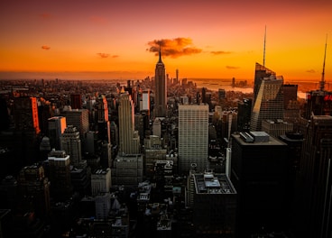 high rise buildings during sunset