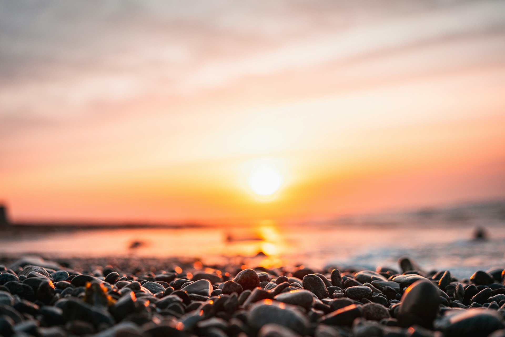 black and white stones during sunset