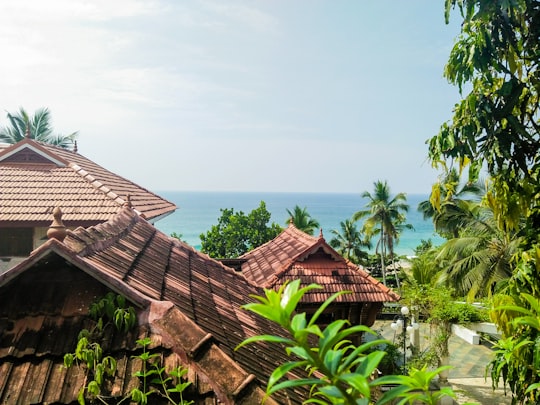 brown roof houses near green trees under white sky during daytime in Kerala India