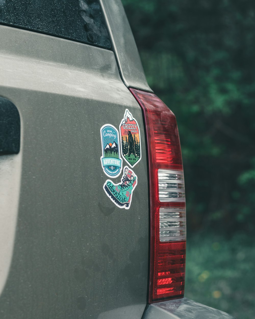 red car with white and blue sticker