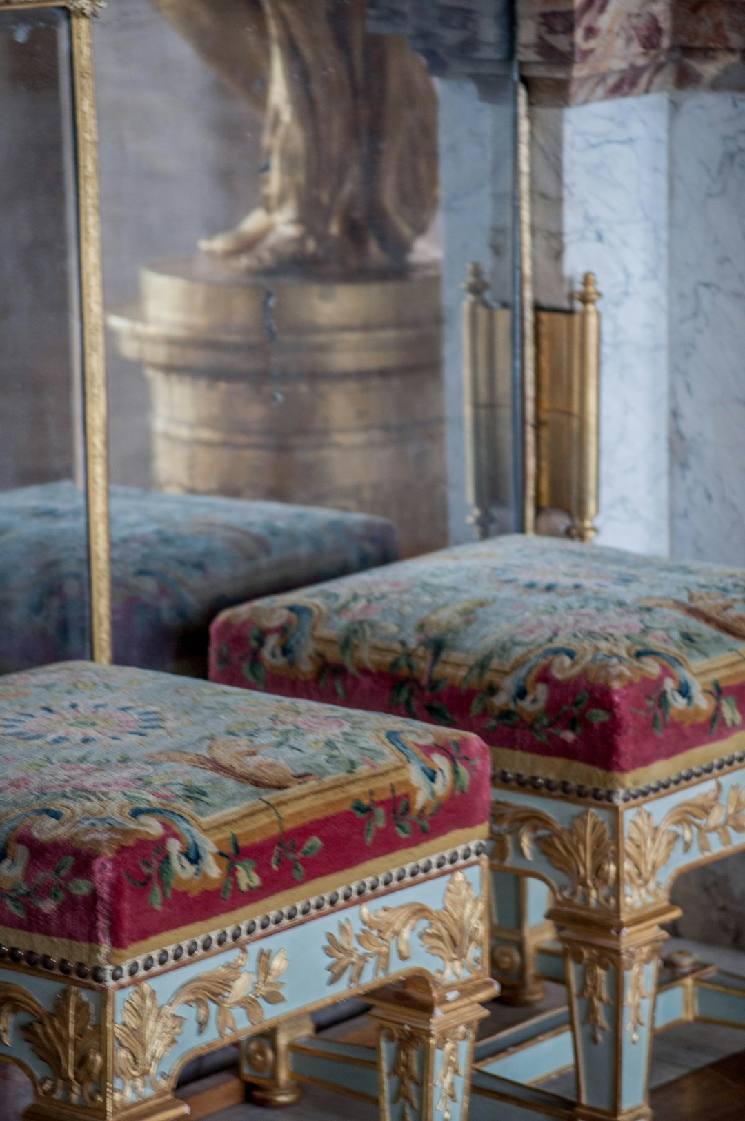 brown and red floral ottoman