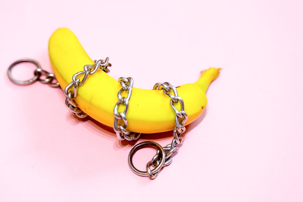 yellow banana fruit on silver ring