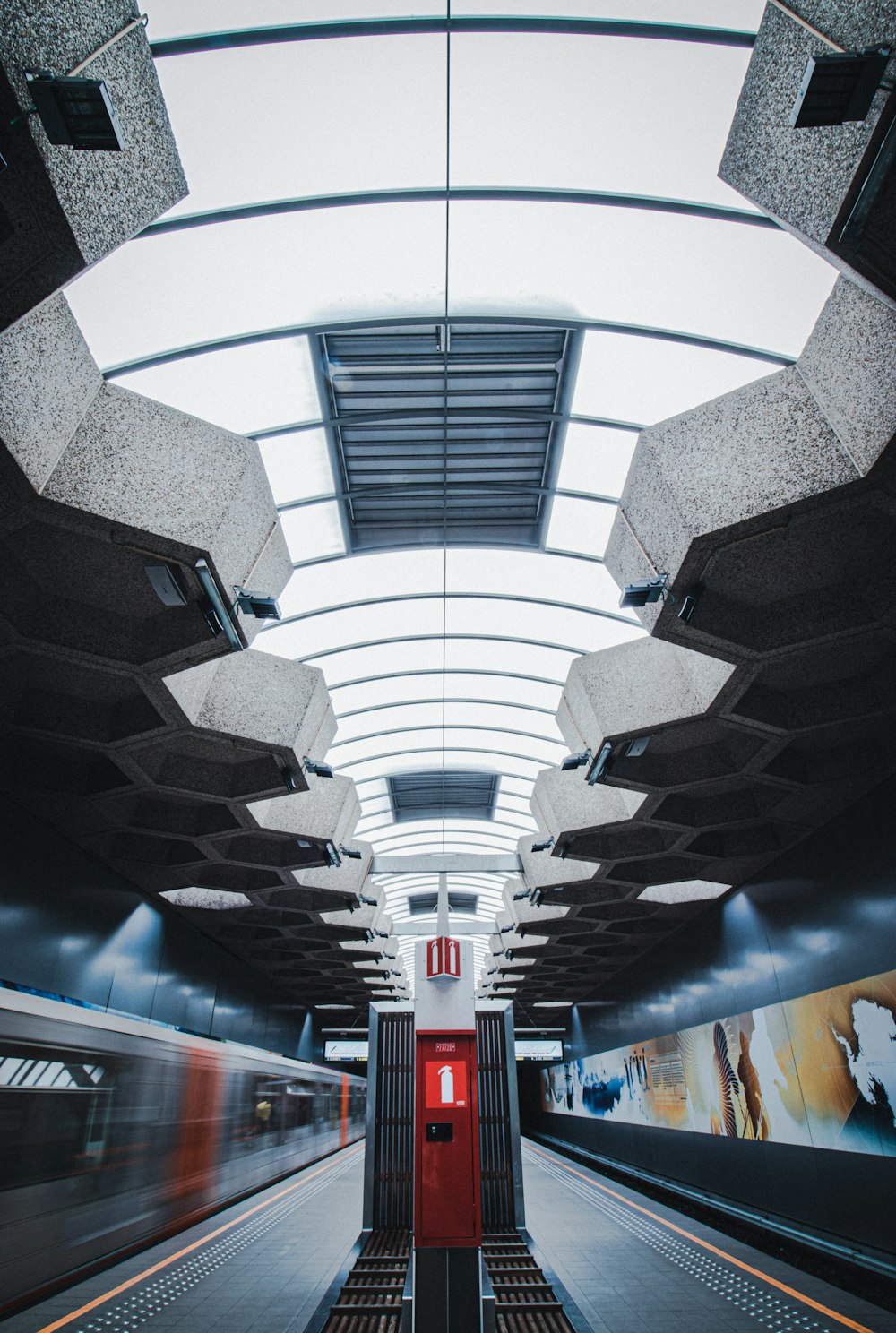 white and black ceiling with lights