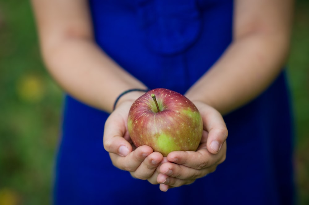 person holding green apple fruit