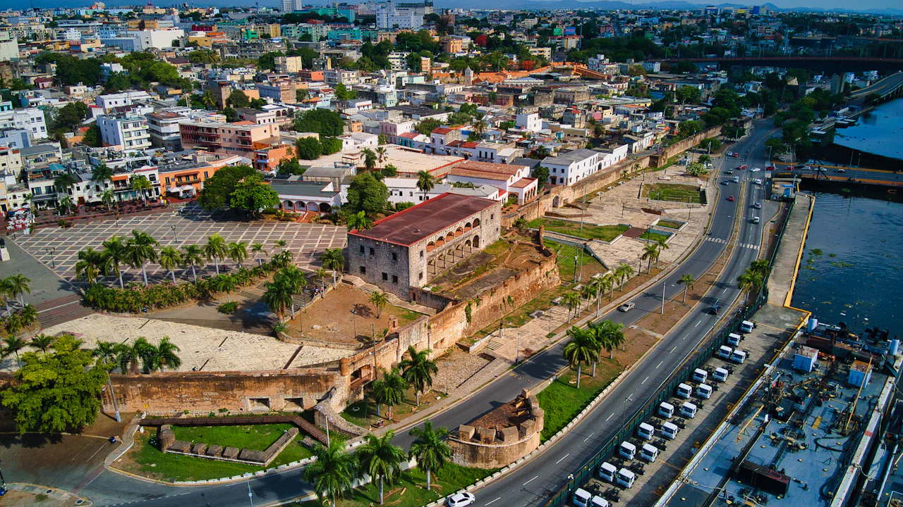 Aerial view of the Alcázar de Colón and Zona Colonial, Santo Domingo