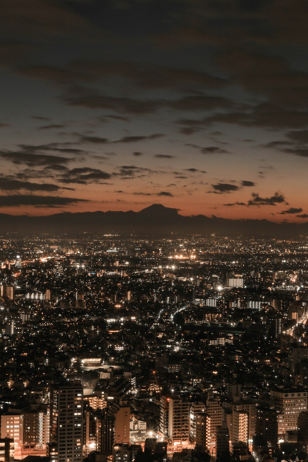 city skyline during night time