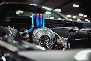 black and silver car engine