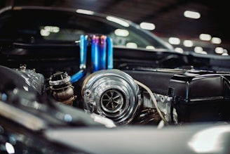 black and silver car engine