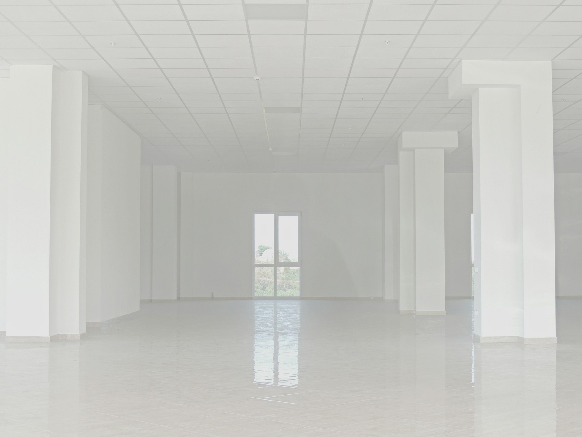 Empty floor. White walls.• Пустой этаж, белые стены.
