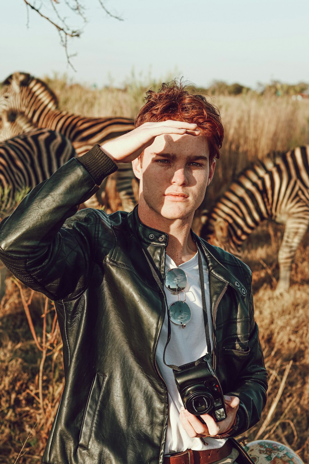 man in black leather jacket