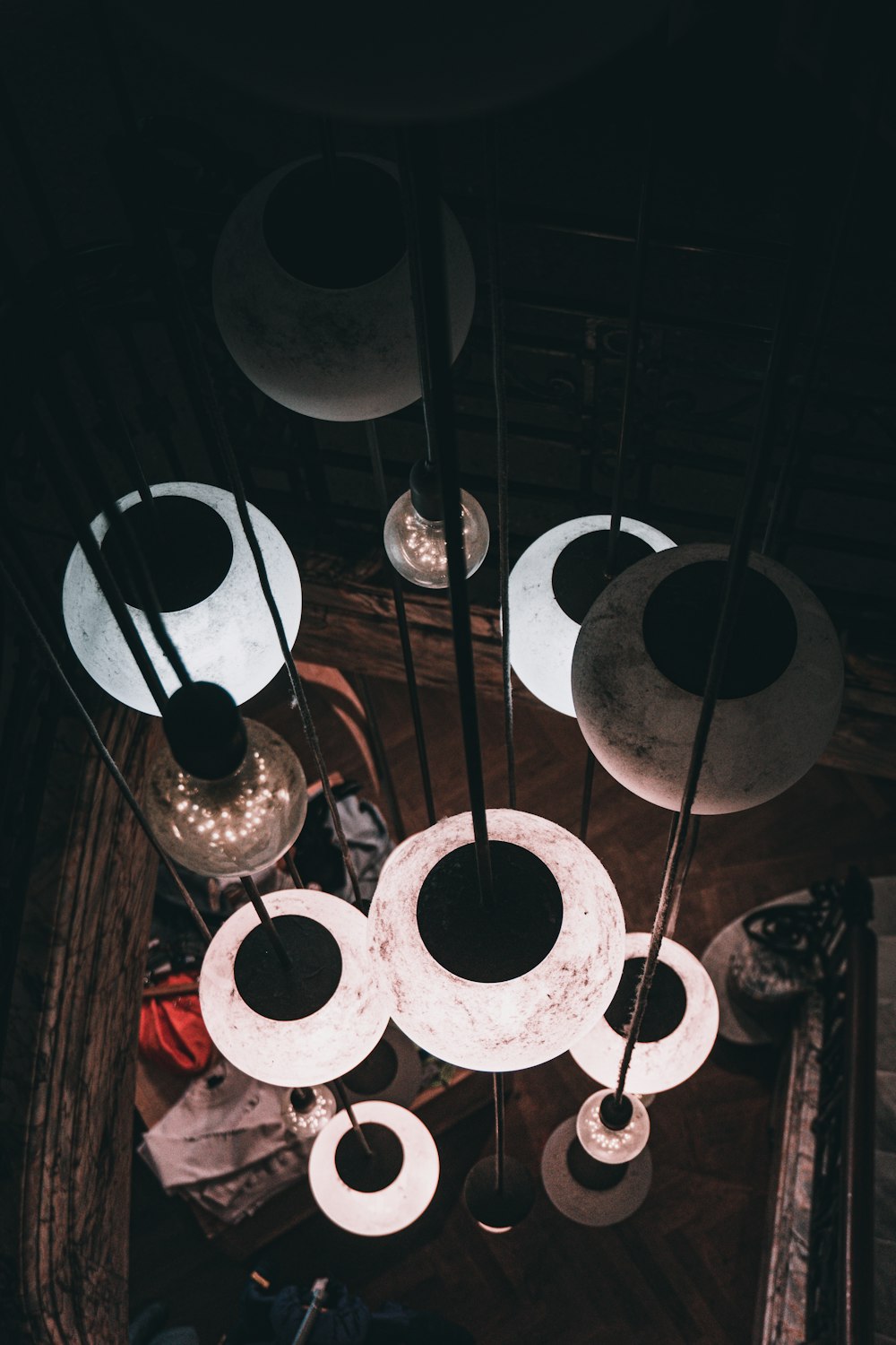 white and brown pendant lamps