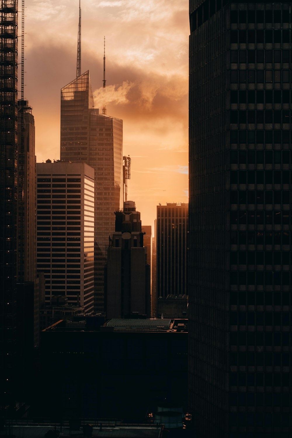 silhouette of city buildings during sunset