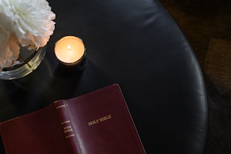 brown book on black leather textile