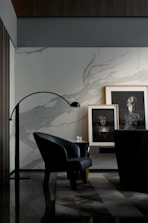 black chair beside black table