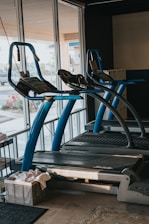 black and blue exercise equipment
