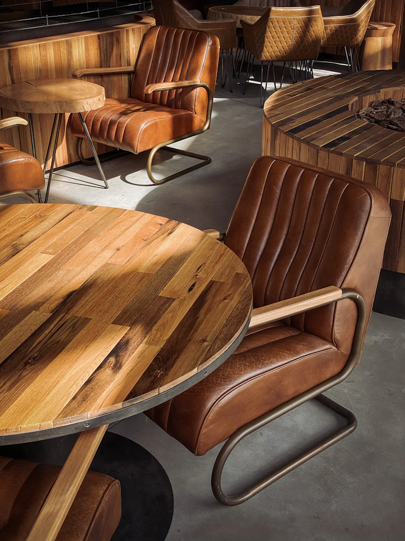 Custom wooden dining table with chairs