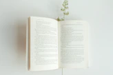 white book page with green plant