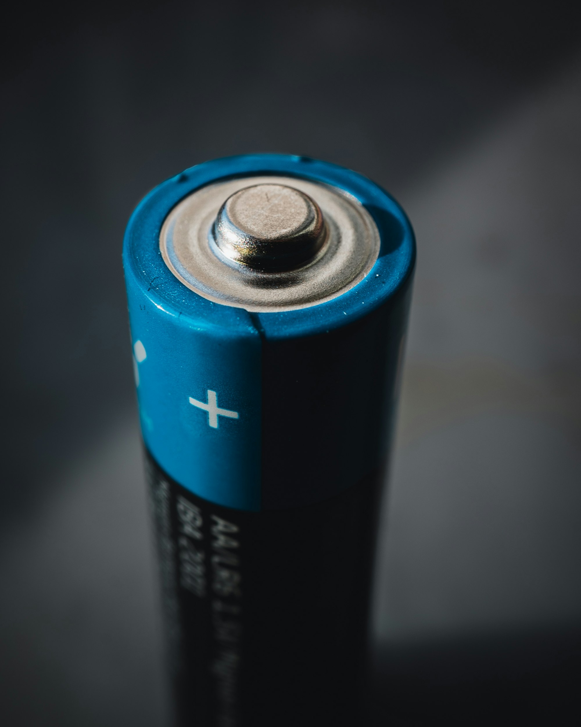 A macro shot of a normal AA type battery cell on the + / Cathode side. 