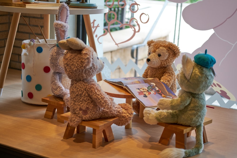 brown teddy bear on brown wooden table