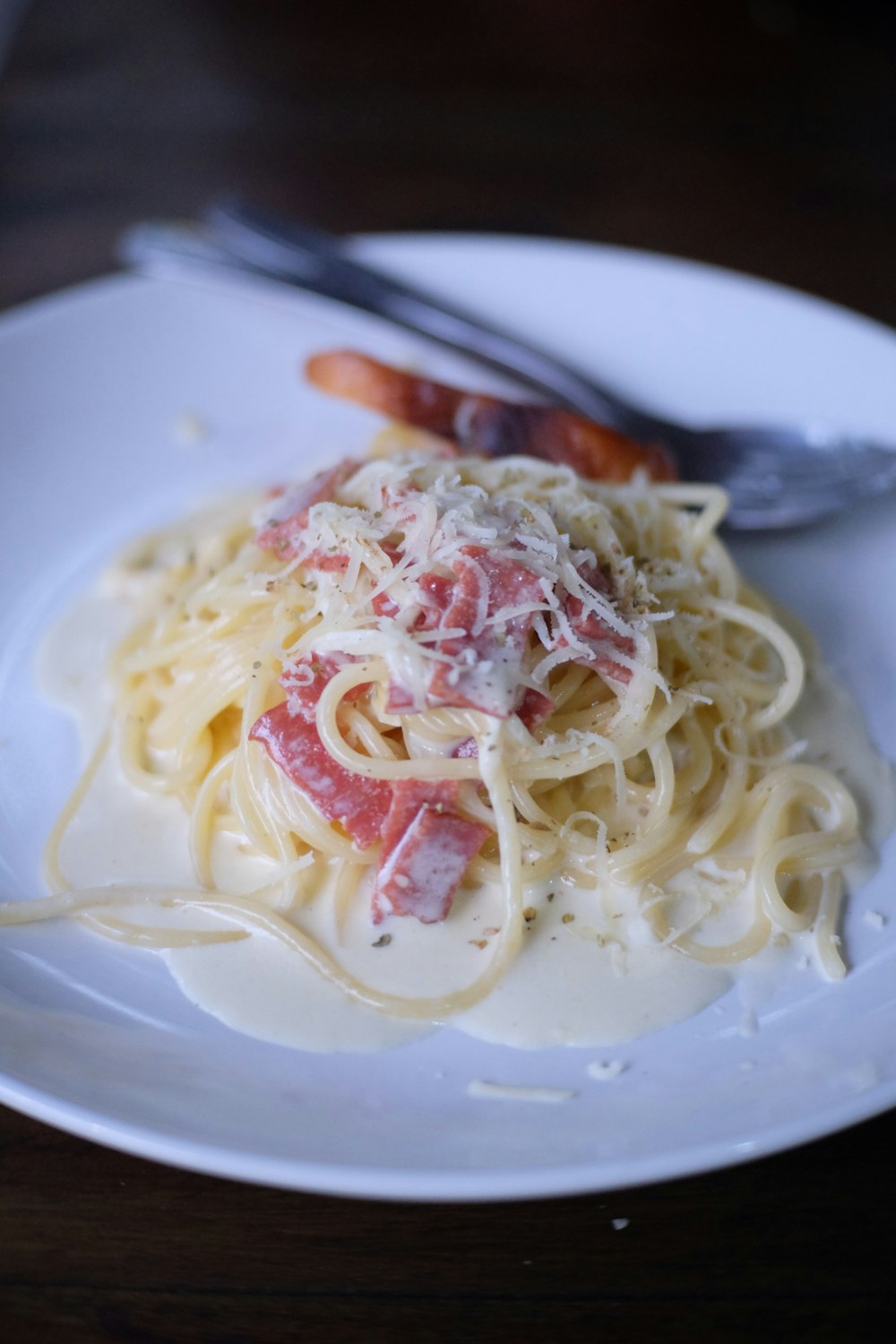 pasta dish on white ceramic plate