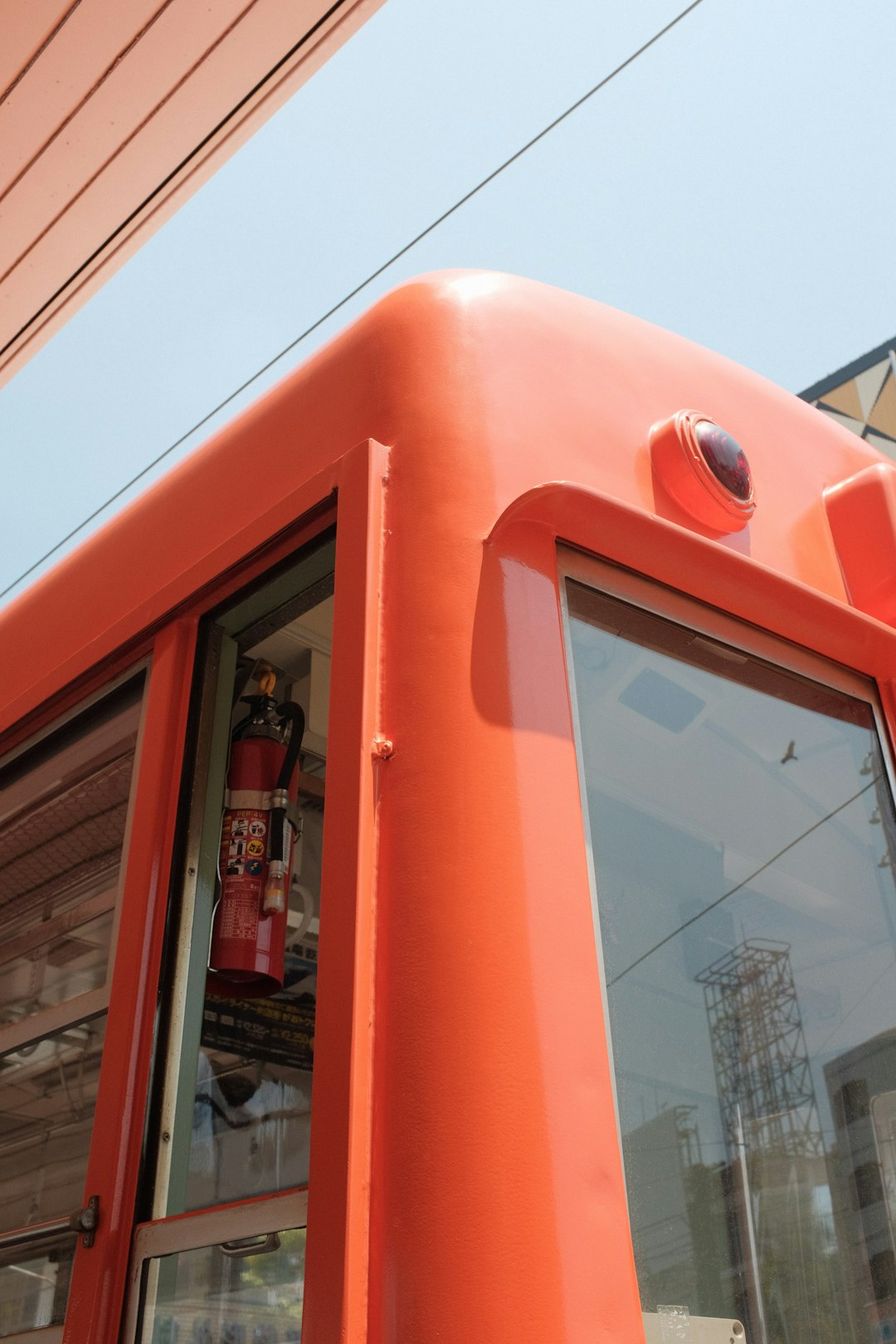 red and white bus door