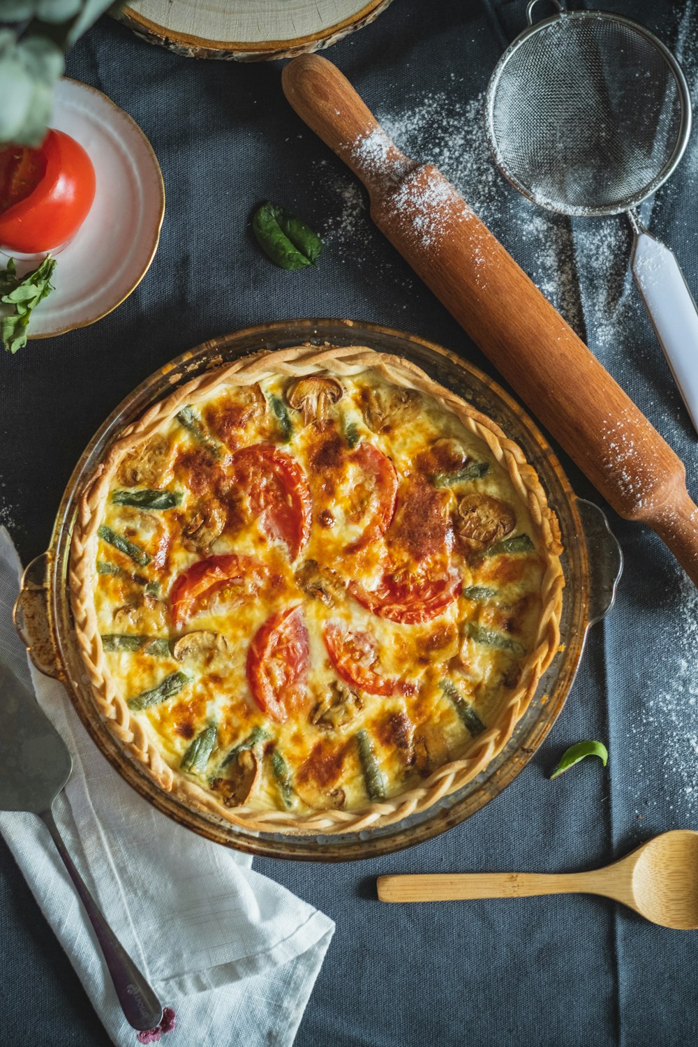 pizza on brown wooden tray