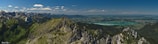 A panoramic shot of Banff National Park’s turquoise lakes and towering mountain peaks.