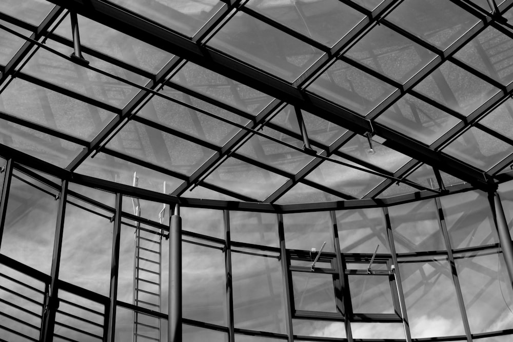 gray metal framed glass roof