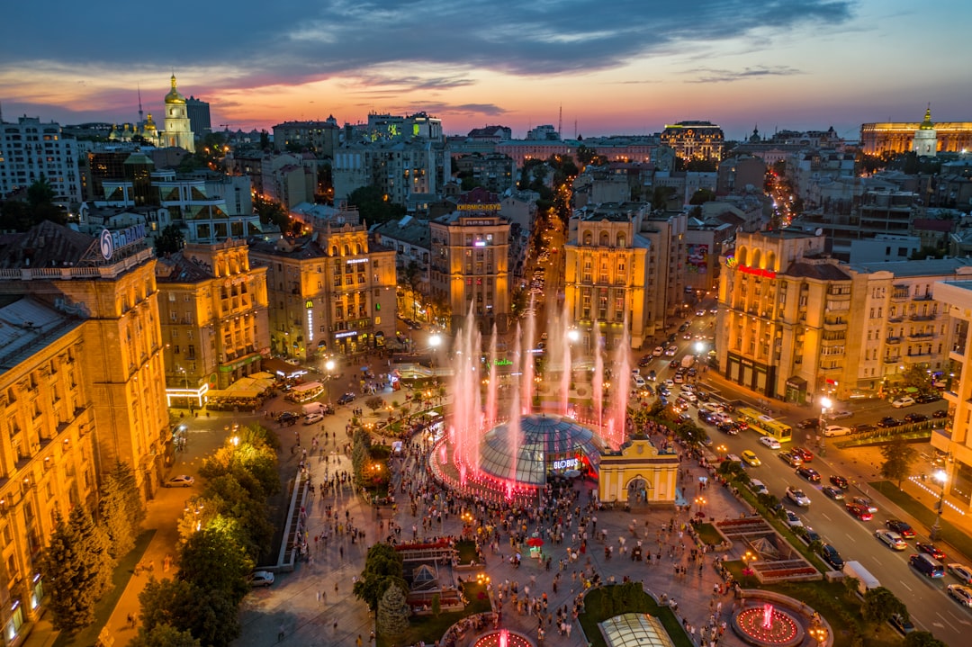 city with lights turned on during night time