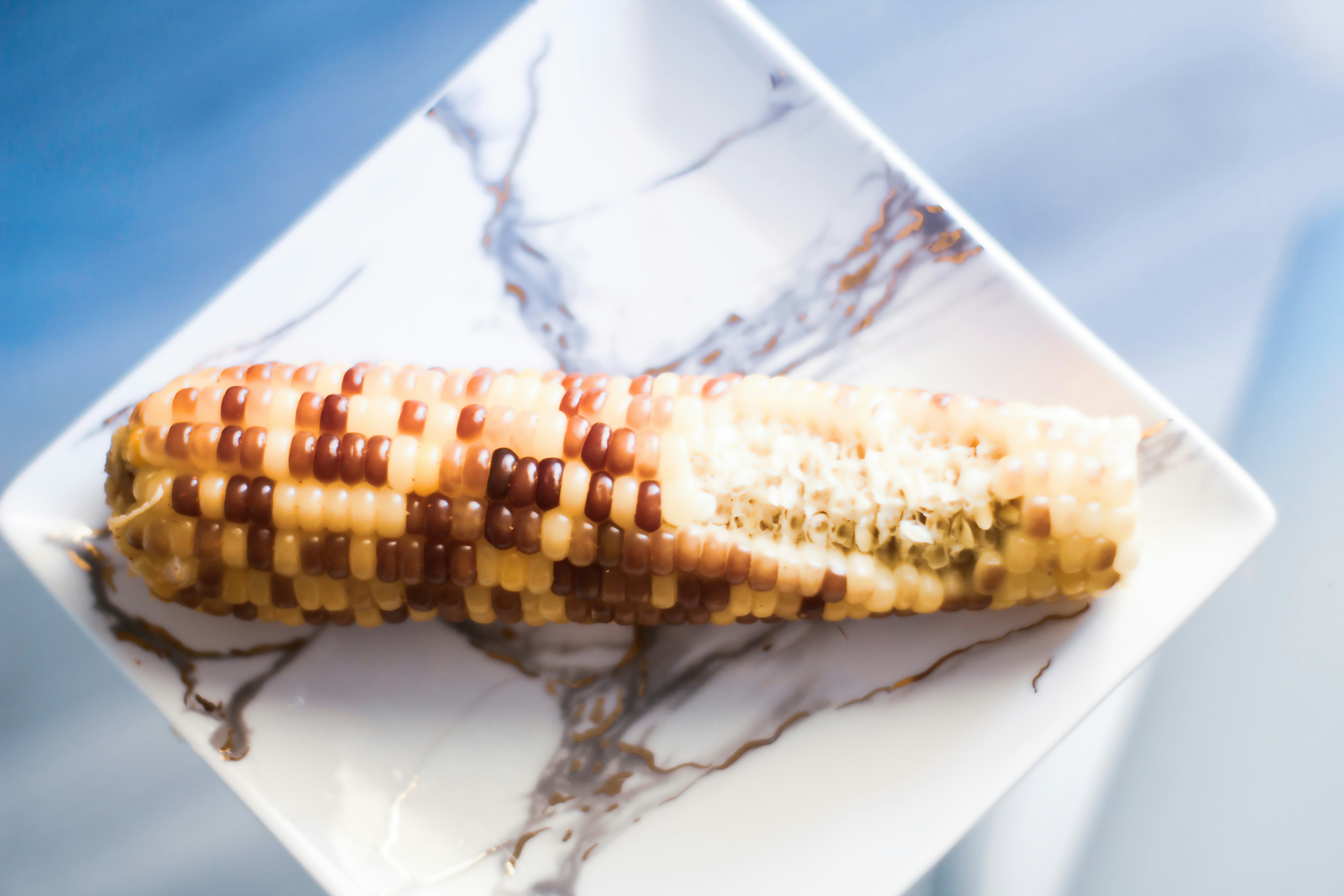 corn on white ceramic plate, Second bite</p><p>#maize #mais #corn #ikigoli