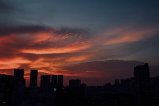 silhouette of city buildings during sunset