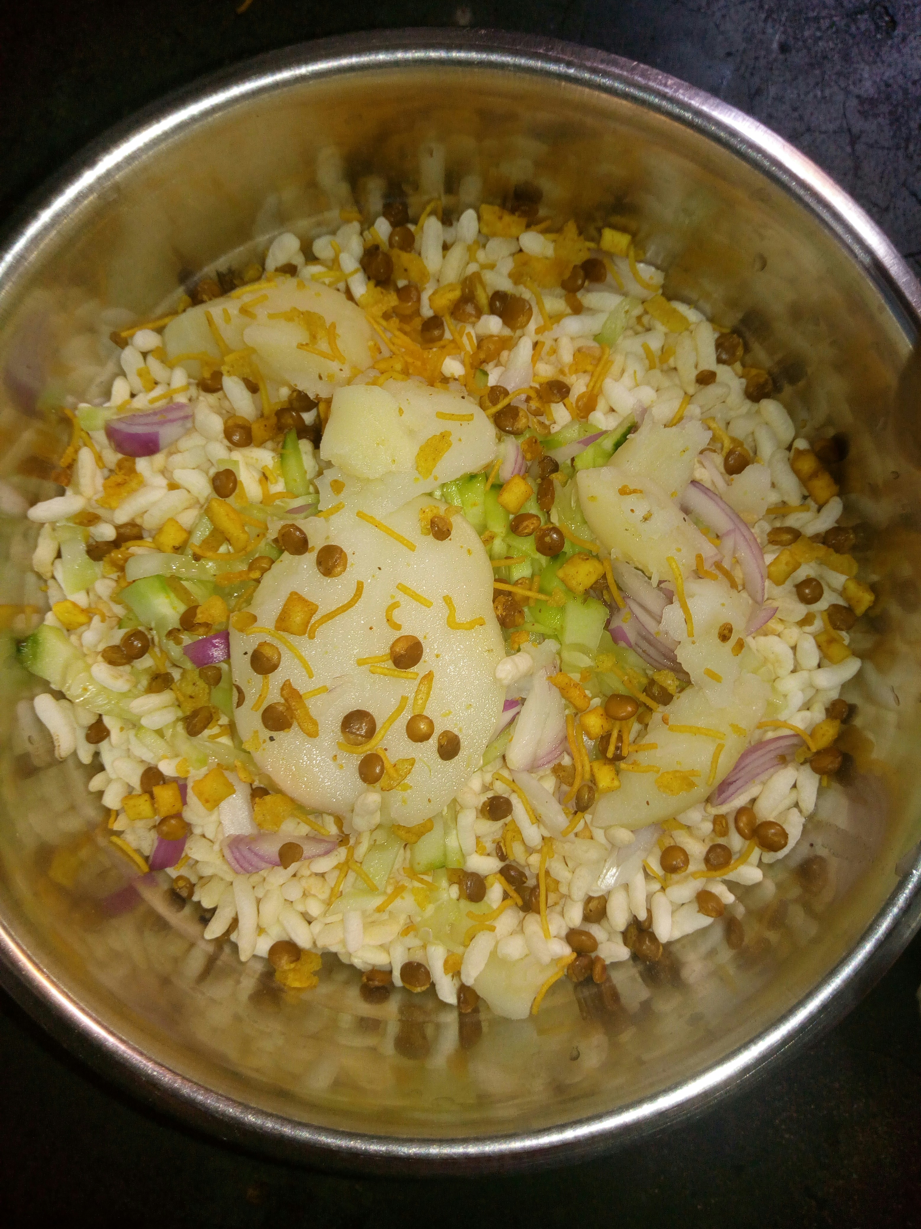 Bombay Bhel — Classic Mumbai-style bhel puri, Indian café food photography with warm colours and appetising presentation