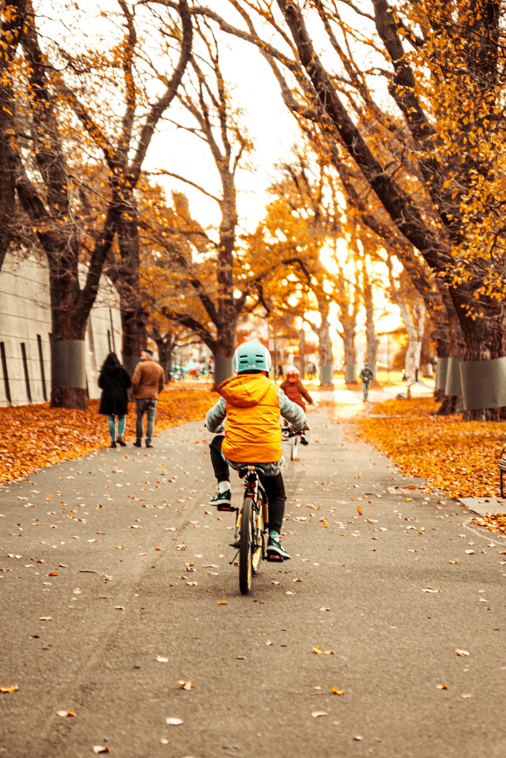 uomo in giacca gialla che guida la bicicletta sulla strada durante il giorno