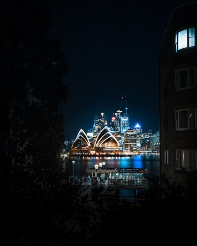 city skyline during night time