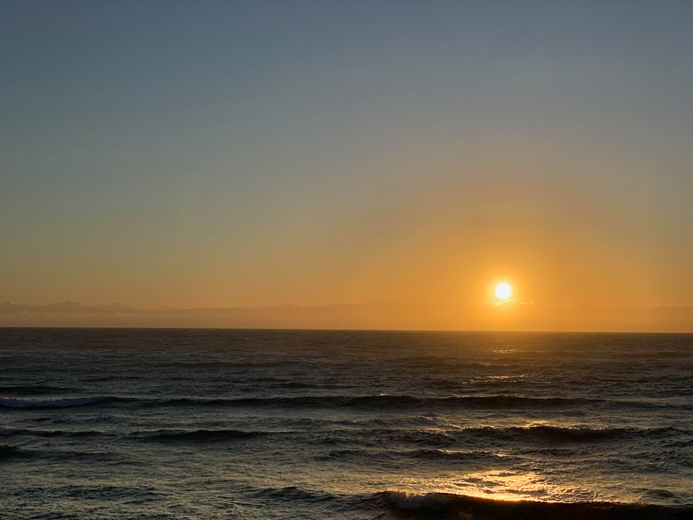 body of water during sunset