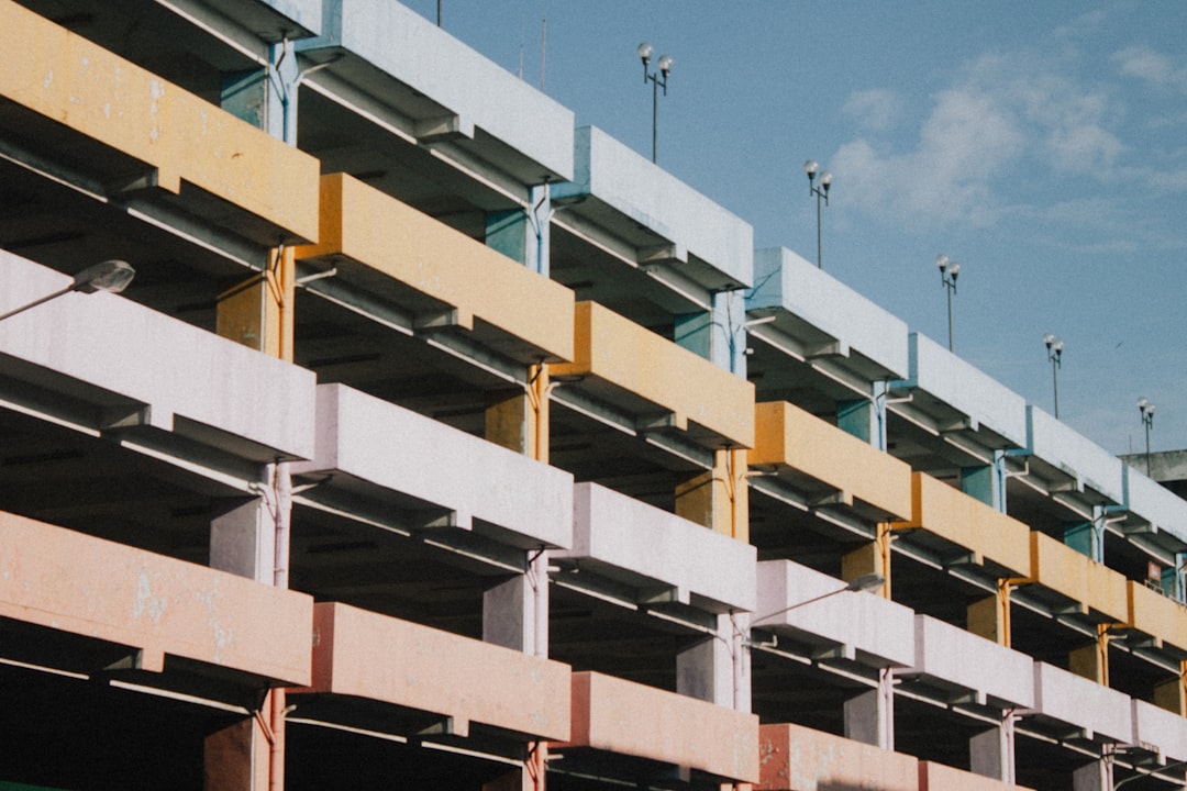 blue and orange concrete building