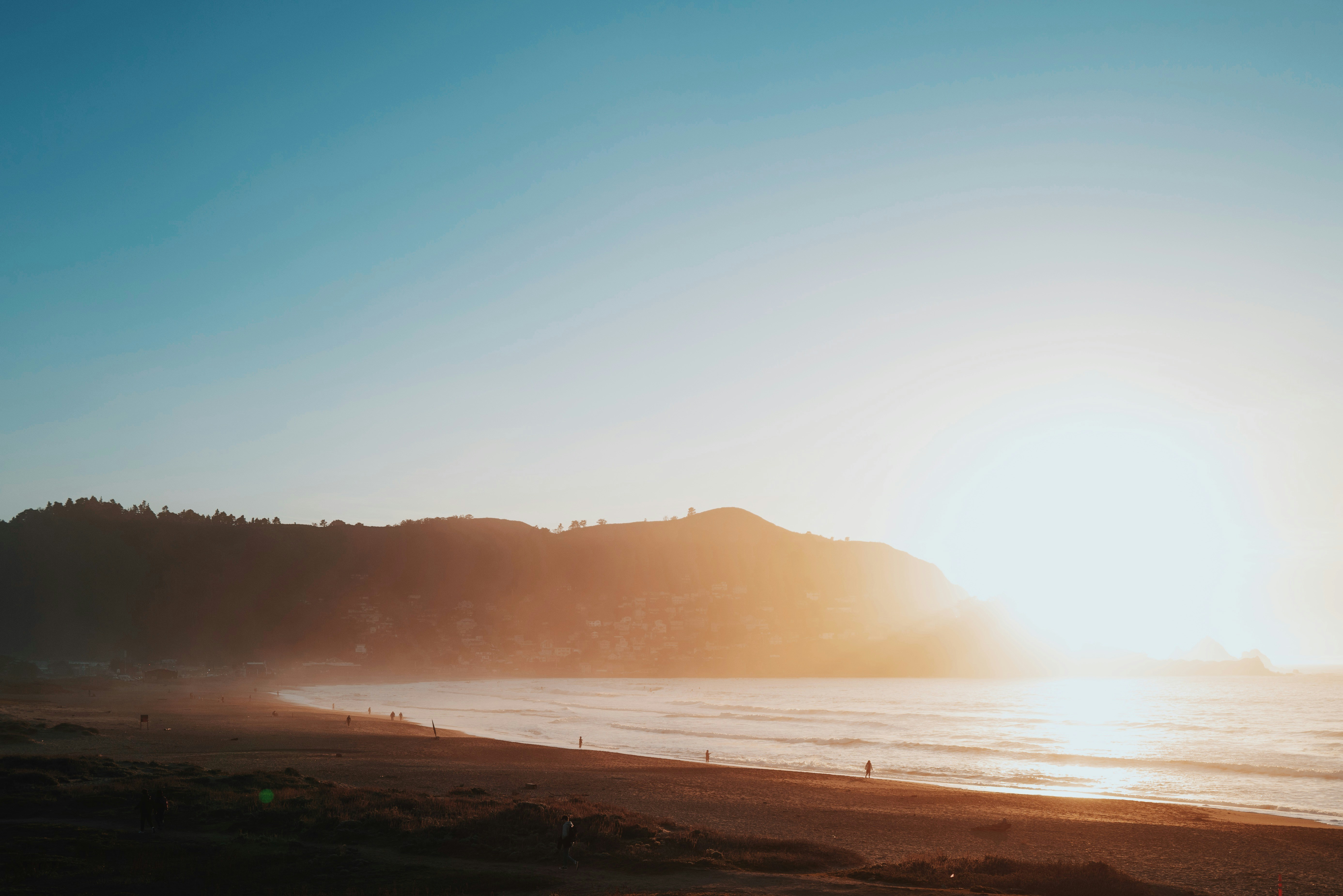 silhouette of people on beach during sunset
