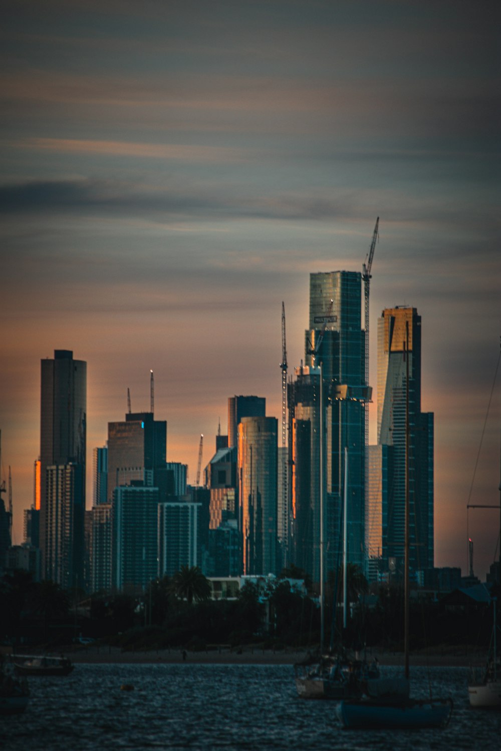 city skyline during night time