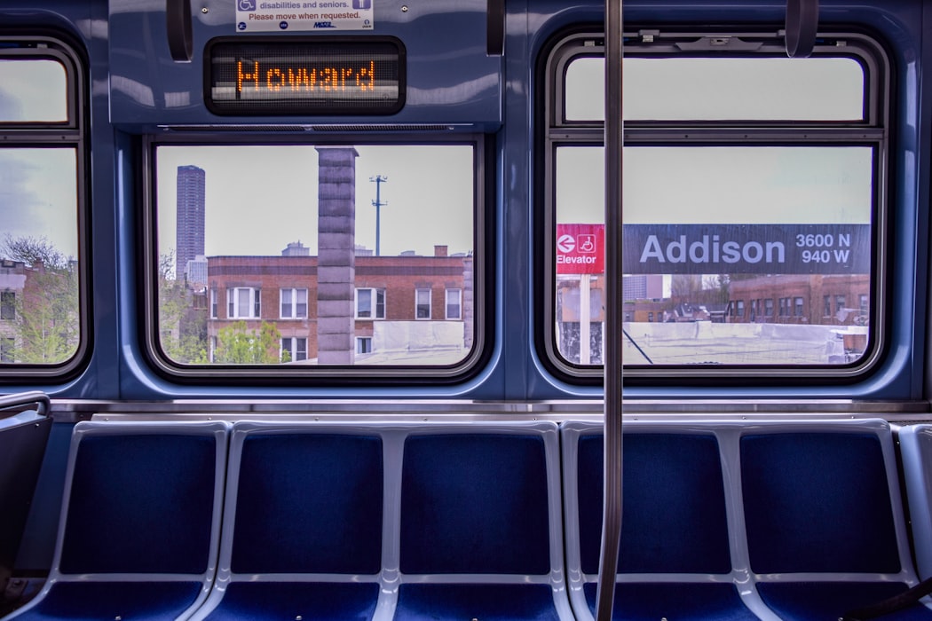 Inside a car on the Chicago "L"