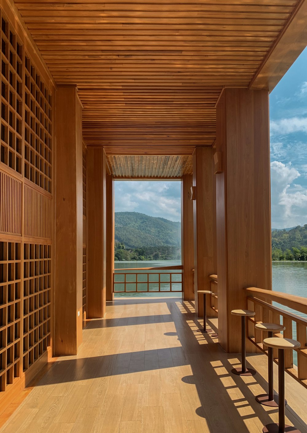 brown wooden framed glass window