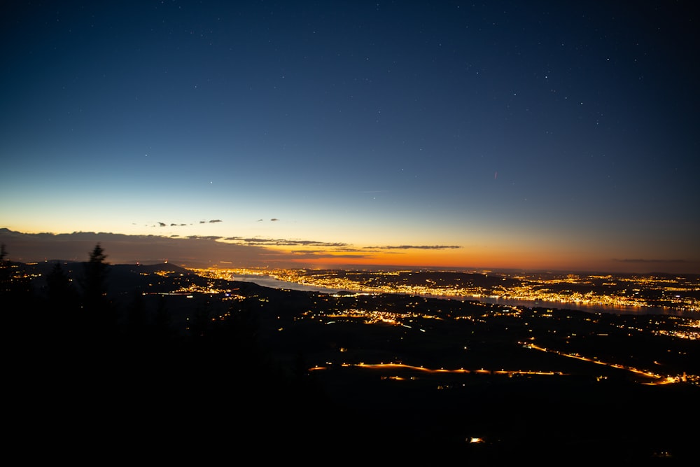 aerial view of city during night time