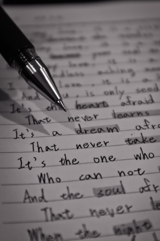 black pen on white paper