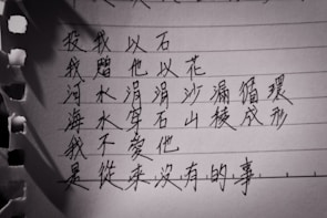 Close-up of a student practicing Mandarin writing.