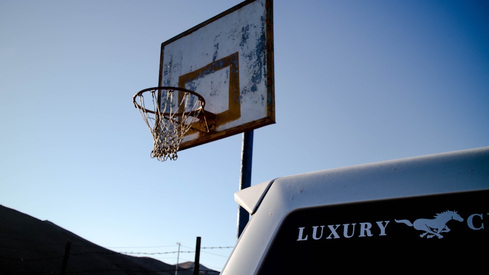 white basketball hoop under blue sky during daytime