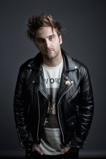 man in black leather jacket
