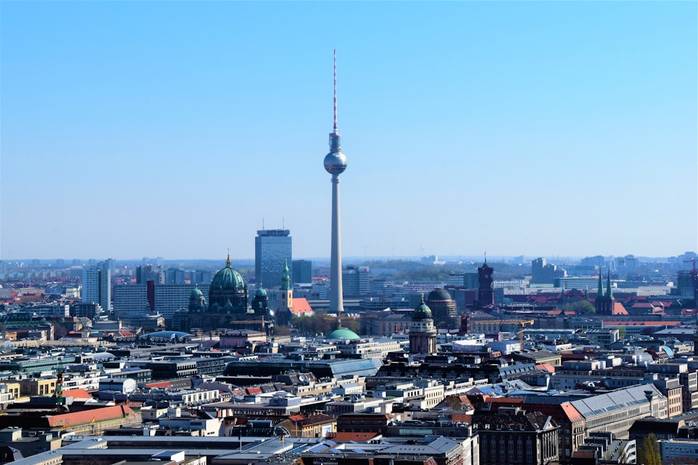 a view of a city with tall buildings